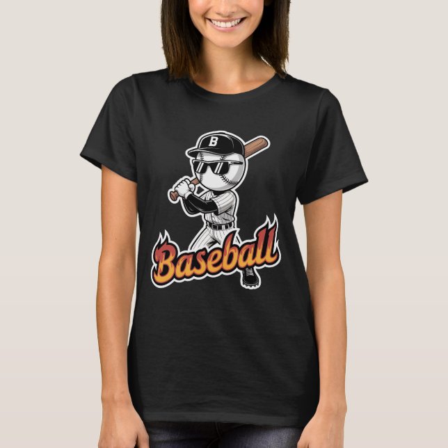 Cool Baseball Mascot Sunglasses Flaming Text Boys  T-Shirt (Front)