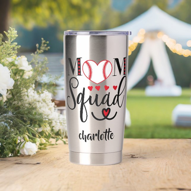 Cool Baseball Mom Squad Red Hearts Personalized  Insulated Tumbler (Wedding)