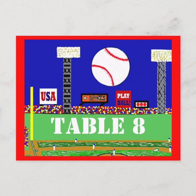 Cool Baseball Sport Bar Mitzvah Table Number Card (Front)