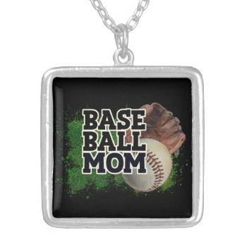 Cool Baseball Sports Mom Word Art  Silver Plated Necklace by DoodlesHolidayGifts at Zazzle