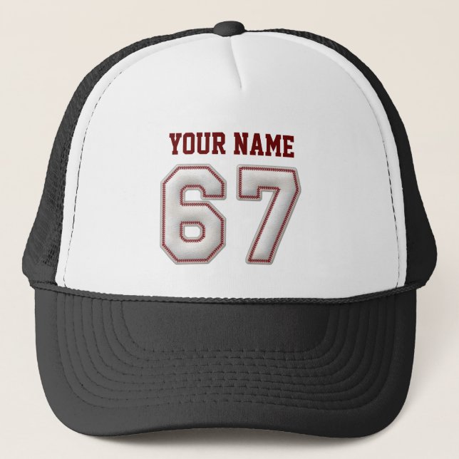 Cool Baseball Stitches - Custom Name and Number 67 Trucker Hat (Front)