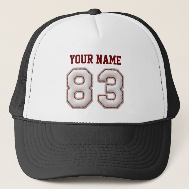 Cool Baseball Stitches - Custom Name and Number 83 Trucker Hat (Front)