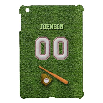 Cool Baseball Stitches - Custom Number 00 And Name Ipad Mini Cover by SportsPlaza at Zazzle