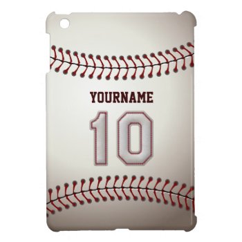 Cool Baseball Stitches - Custom Number 10 And Name Ipad Mini Cover by SportsPlaza at Zazzle