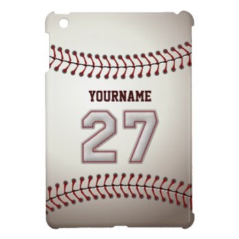 Cool Baseball Stitches - Custom Number 27 And Name Ipad Mini Case by SportsPlaza at Zazzle