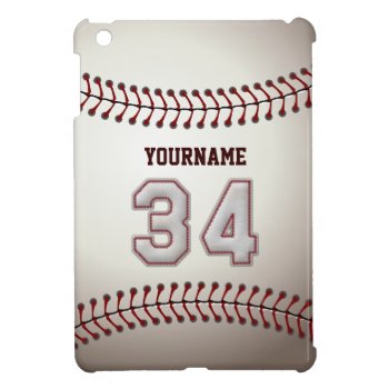 Cool Baseball Stitches - Custom Number 34 And Name Cover For The Ipad Mini by SportsPlaza at Zazzle
