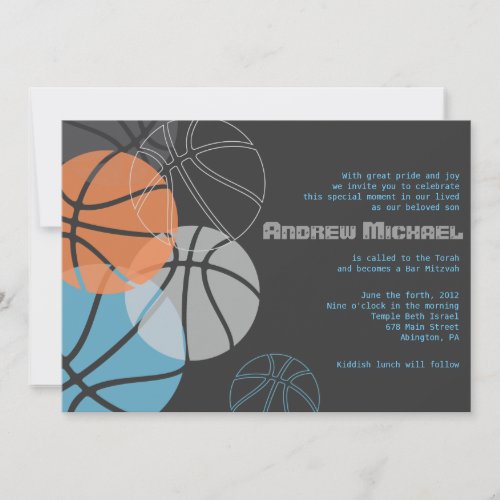 COOL BASKETBALL Bar Bat Mitzvah Invitation Invite