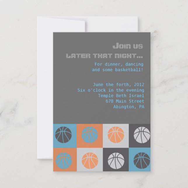 COOL BASKETBALL Bar Bat Mitzvah Party Card (Front)