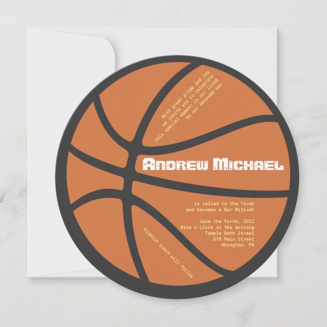 COOL BASKETBALL Bar Bat Mitzvah Round Invitation (Front)