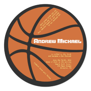 COOL BASKETBALL Bar Bat Mitzvah Round Invitation