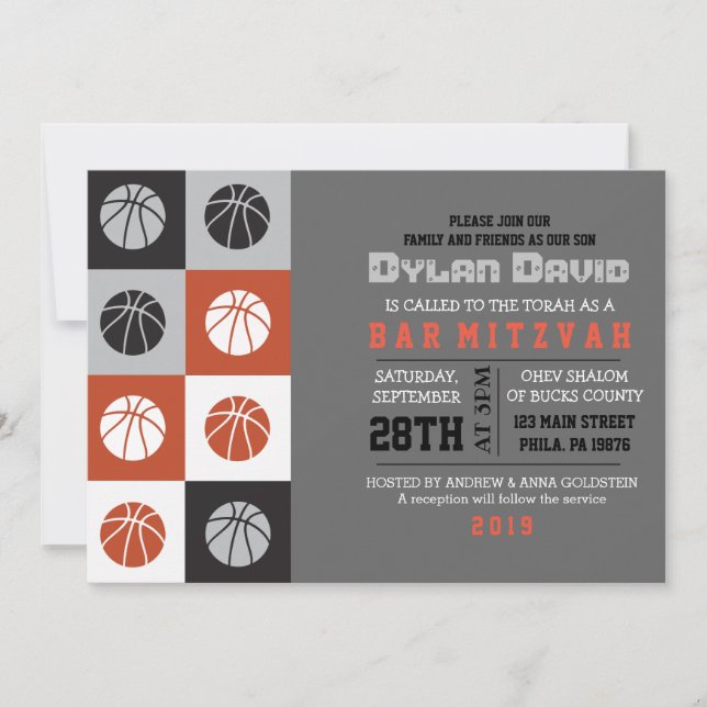 COOL BASKETBALL Bar Mitzvah Invitation (Front)