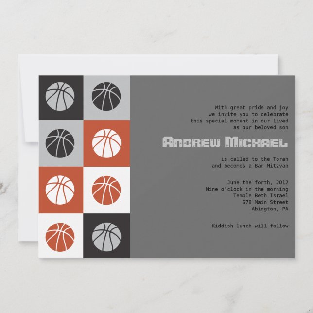 COOL BASKETBALL Bar Mitzvah Invitation (Front)