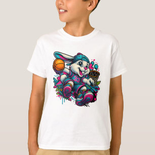 Cool Basketball Bunny Cartoon T-Shirt for Kids 