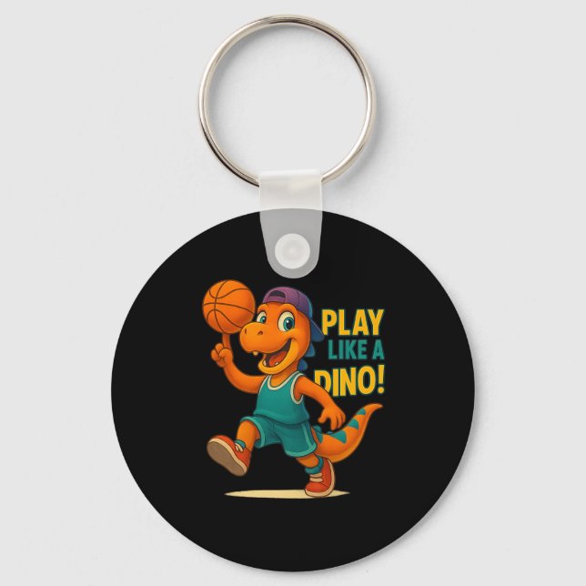 Cool Basketball Dinosaur Player Funny Sports Dino  Keychain (Front)
