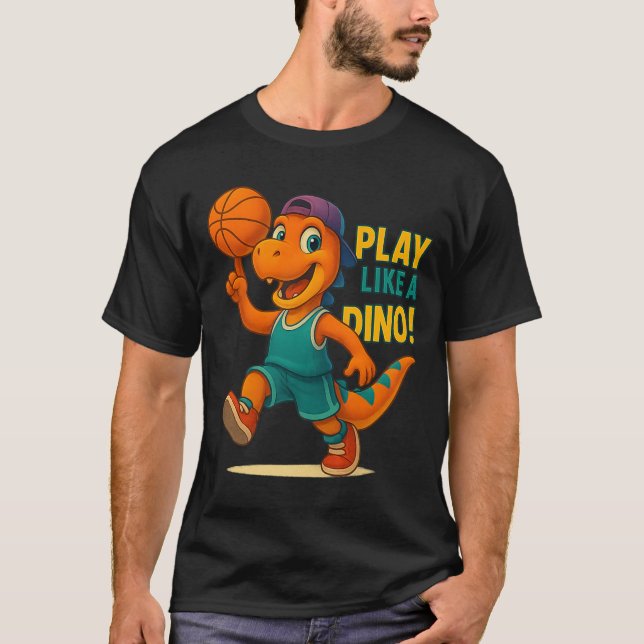 Cool Basketball Dinosaur Player Funny Sports Dino  T-Shirt (Front)
