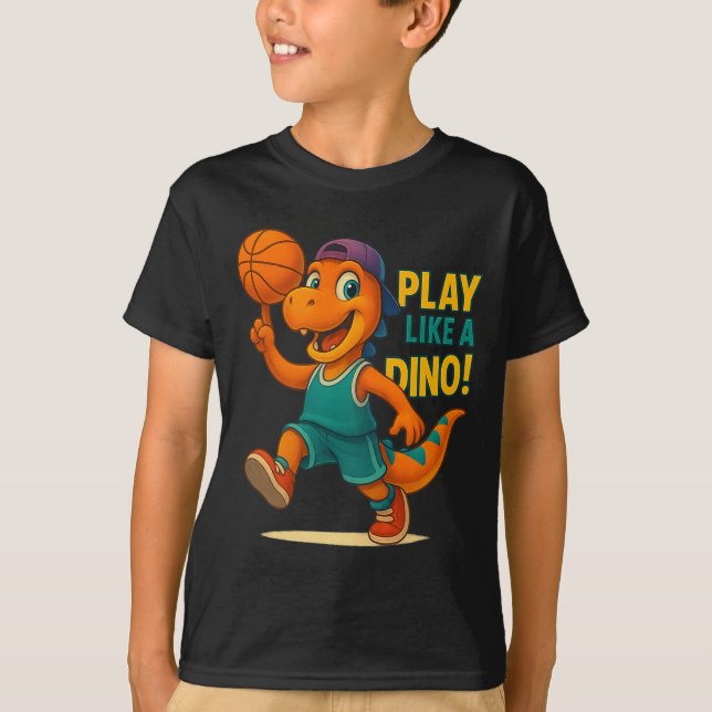 Cool Basketball Dinosaur Player Funny Sports Dino  T-Shirt (Front)