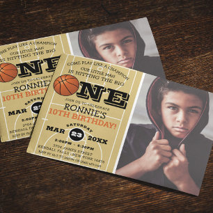 Cool Basketball Kids Photo Birthday Invitation