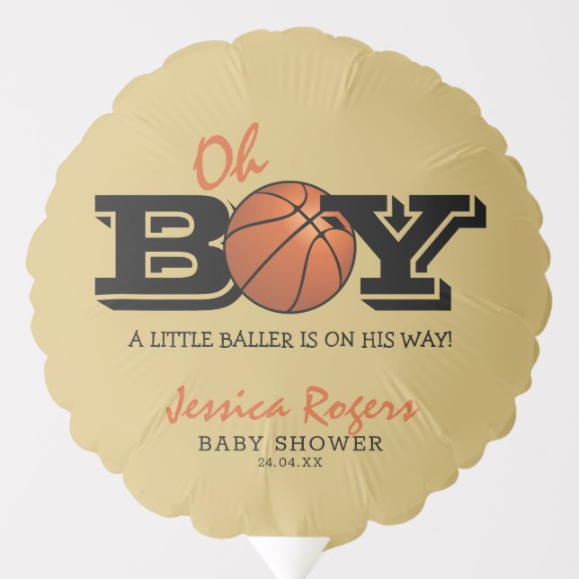 Cool Basketball 'Oh Boy' Baby Shower Balloon (Front)