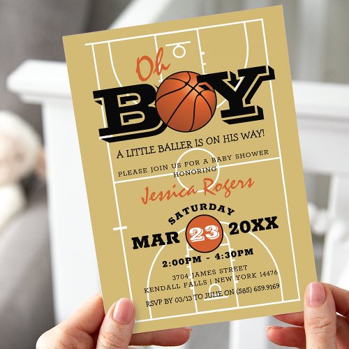 Cool Basketball Oh Boy Baby Shower Invitation