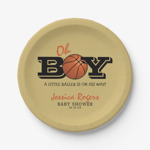 Cool Basketball Oh Boy Baby Shower Paper Plates