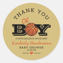 Cool Basketball &#39;Oh Boy&#39; Baby Shower Thank You Classic Round Sticker