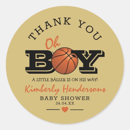Cool Basketball Oh Boy Baby Shower Thank You Classic Round Sticker