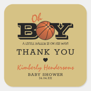 Cool Basketball 'Oh Boy' Baby Shower Thank You Square Sticker