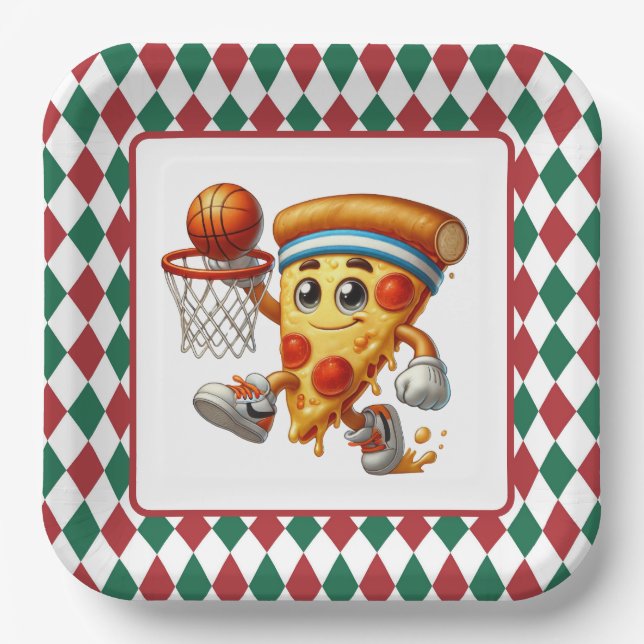 Cool Basketball pizza party  Paper Plates (Front)