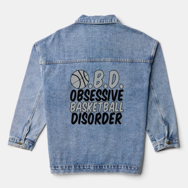 Cool Basketball Player Humor Black Grey Kids Denim Jacket (Back)