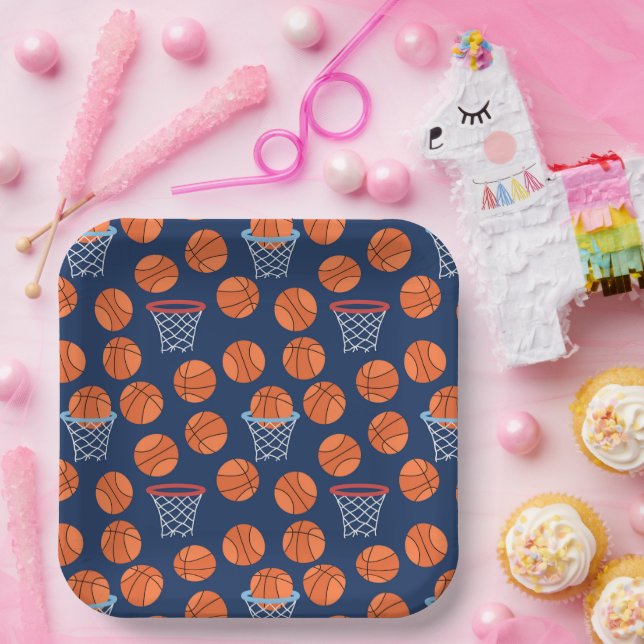 cool Basketball sports tiled party  Paper Plates (Party)