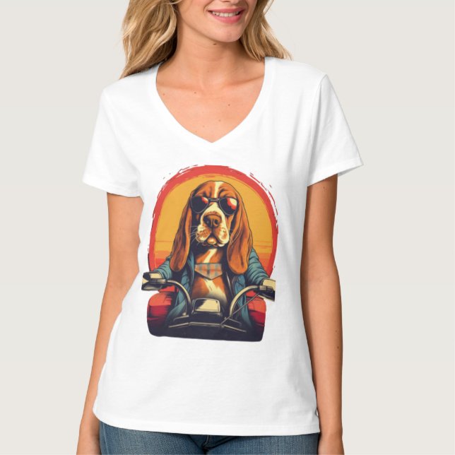 Cool basset hound biker in the sunset T-Shirt (Front)