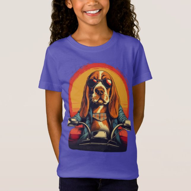 Cool basset hound biker in the sunset T-Shirt (Front)