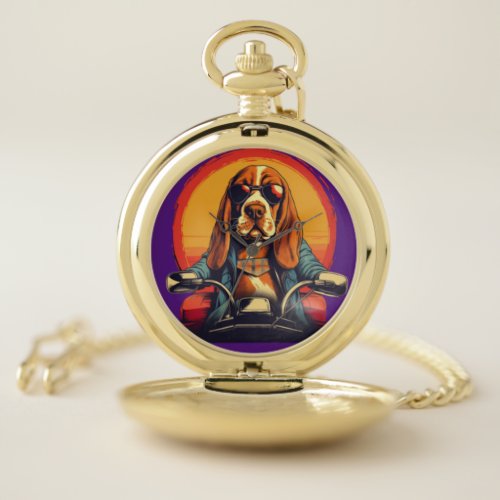 Cool basset hound biker  pocket watch