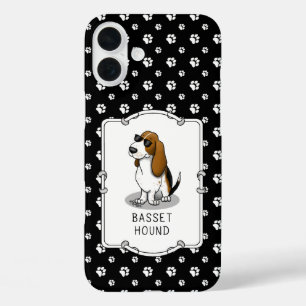 Cool Basset Hound dog and sunglasses (tri-color 1) iPhone 16 Plus Case