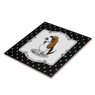 Cool Basset Hound dog and sunglasses (tri-color 1) Ceramic Tile