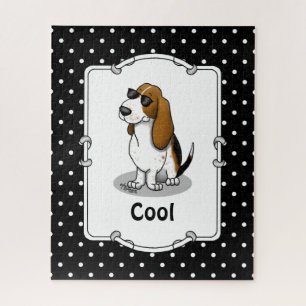Cool Basset Hound dog and sunglasses (tri-color 1) Jigsaw Puzzle
