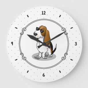 Cool Basset Hound dog and sunglasses (tri-color 1) Large Clock