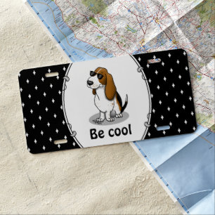 Cool Basset Hound dog and sunglasses (tri-color 1) License Plate