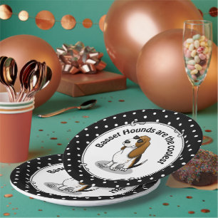 Cool Basset Hound dog and sunglasses (tri-color 1) Paper Plates