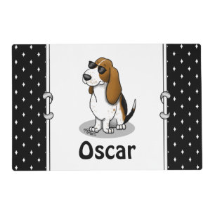Cool Basset Hound dog and sunglasses (tri-color 1) Placemat