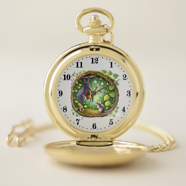Cool bat and mouse animal lovers pocket watch (Inside)