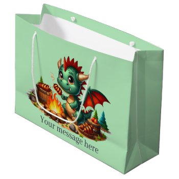 Cool Bbq Dragon Add Text  Large Gift Bag by DoodlesGifts at Zazzle