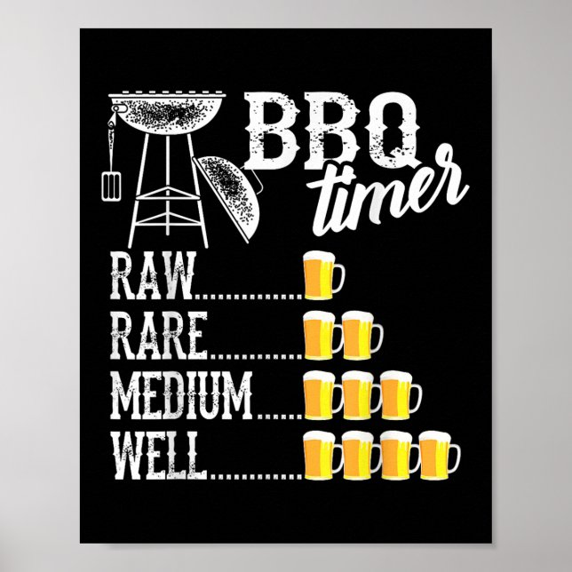 Cool Bbq Timer Raw Rare Medium Well Funny Beer Dri Poster (Front)