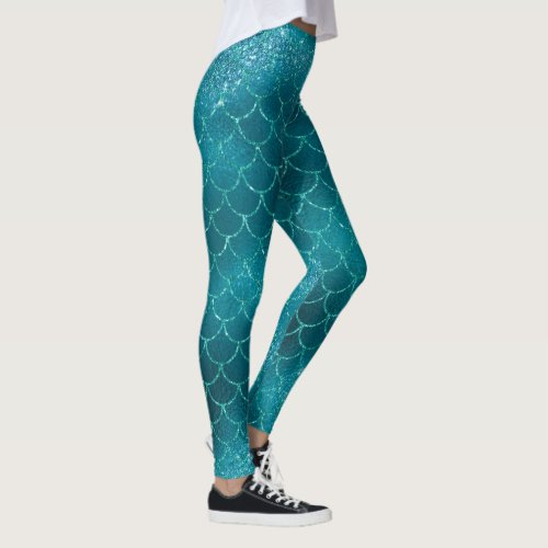 cool be a mermaid glitter chic green tail pattern leggings