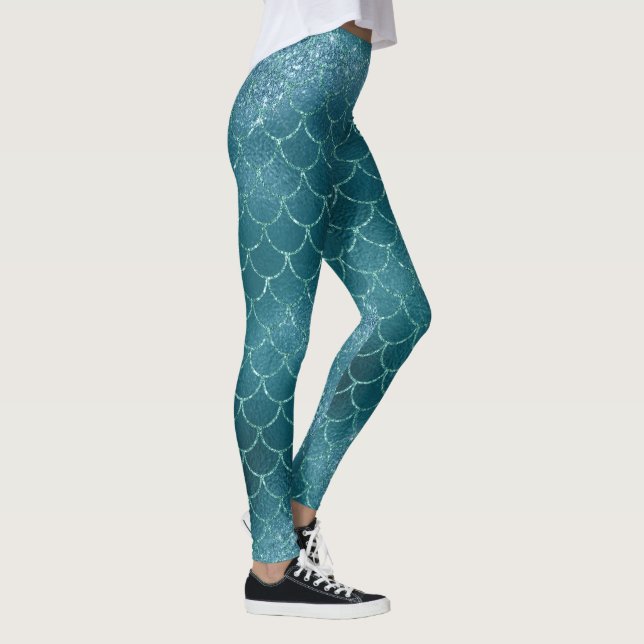 cool be a mermaid glitter chic green tail pattern leggings (Right)