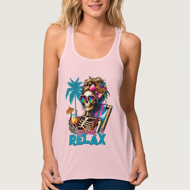 Cool beac skeleton word art Summer Tank Top (Front)