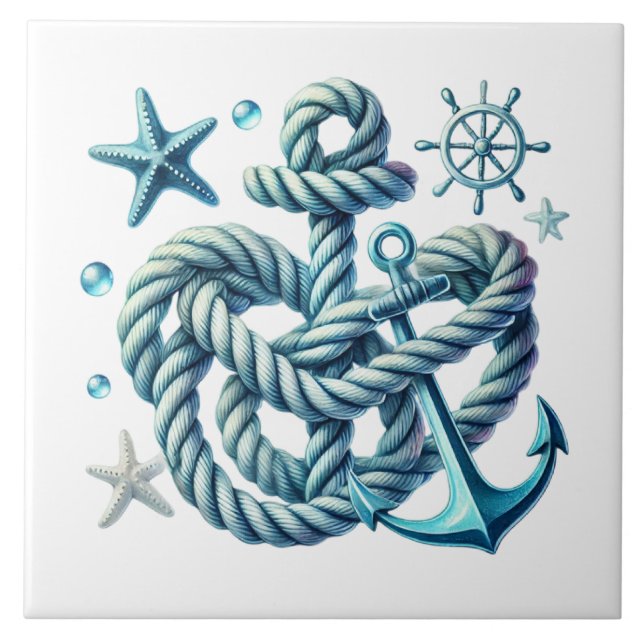 Cool beach anchor starfish  ceramic tile (Front)