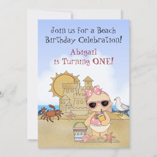 Cool Beach Baby 1st Birthday Invitation for Girls