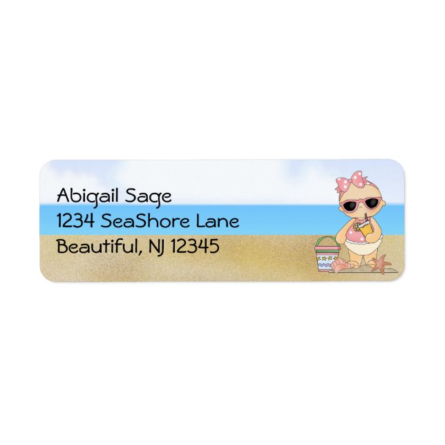 Cool Beach Baby Girl Sipping a Lemonade Address Label (Front)