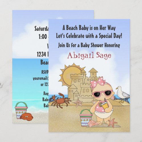 Cool Beach Baby Shower Invitation for Girls
